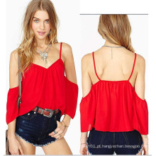 OEM Strapless manga curta moda senhora Chiffon Blusa